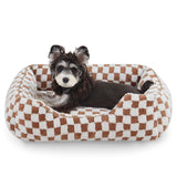 Dog Beds -Cute Cat Beds for Indoor Cats Calming Pet Beds, Rectangle Orthopedic Cuddle Puppy Bed with Jacquard Shaggy Plush & Anti Slip Bottom - Brown - Size L In Australia - Darrahopens