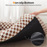 Dog Beds -Cute Cat Beds for Indoor Cats Calming Pet Beds, Rectangle Orthopedic Cuddle Puppy Bed with Jacquard Shaggy Plush & Anti Slip Bottom - Brown - Size L