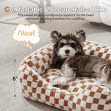 Dog Beds -Cute Cat Beds for Indoor Cats Calming Pet Beds, Rectangle Orthopedic Cuddle Puppy Bed with Jacquard Shaggy Plush & Anti Slip Bottom - Brown - Size S In Australia - Darrahopens