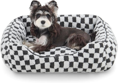 Dog Beds -Cute Cat Beds for Indoor Cats Calming Pet Beds, Rectangle Orthopedic Cuddle Puppy Bed with Jacquard Shaggy Plush & Anti Slip Bottom - Gray - Size XL In Australia - Darrahopens