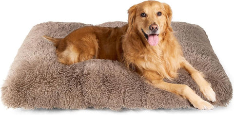 Fluffy Dog Crate Bed for Extra Large Dogs, Plush Faux Fur Pad, Calming Anti Anxiety XL Bed for Crate, Washable Soft Warm Dog Mat with Non-Slip Bottom - Camel - Size 35.4"L x 23.6"W