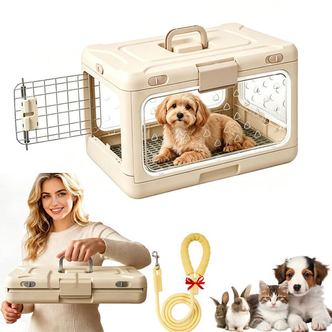 Foldable Hard Cat Carrier, Transparent Pet Crate for Cats & Small Dogs, Collapsible Travel Kennel with Ventilation & Urine Pad Mesh Grid, Portable Travel cage, Essential for pet Travel - Apricot - Size 20*12.59*12.2in In Australia - Darrahopens