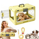 Foldable Hard Cat Carrier, Transparent Pet Crate for Cats & Small Dogs, Collapsible Travel Kennel with Ventilation & Urine Pad Mesh Grid, Portable Travel cage, Essential for pet Travel - Green - Size 20*12.59*12.2in