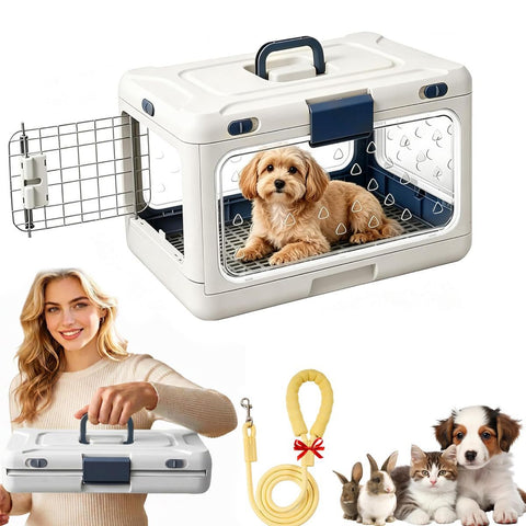 Foldable Hard Cat Carrier, Transparent Pet Crate for Cats & Small Dogs, Collapsible Travel Kennel with Ventilation & Urine Pad Mesh Grid, Portable Travel cage, Essential for pet Travel - White - Size 20*12.59*12.2in In Australia - Darrahopens