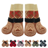 4PCS Dog Socks to Prevent Licking Paws for Hot/Cold Pavement | Puppy Boots & Paw Protectors for Hardwood Floors Anti Slip, Socks with Grippers Prevent Scratching for Senior Dog - Brown - Size L
