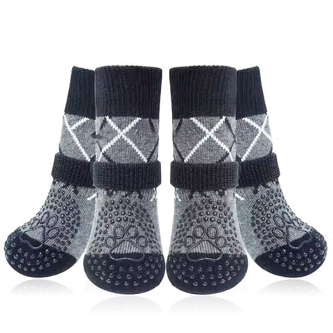 4PCS Dog Socks to Prevent Licking Paws for Hot/Cold Pavement | Puppy Boots & Paw Protectors for Hardwood Floors Anti Slip, Socks with Grippers Prevent Scratching for Senior Dog - Gray - Size L