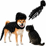 Dinosaur Skeleton Glow in Dark Dog and Cat Costume,Pet Dinosaur Costume,Plush Halloween Pet Hood Outfit - Black - Size 47.2in