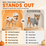 Dinosaur Skeleton Glow in Dark Dog and Cat Costume,Pet Dinosaur Costume,Plush Halloween Pet Hood Outfit - Black - Size 47.2in