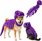 Dinosaur Skeleton Glow in Dark Dog and Cat Costume,Pet Dinosaur Costume,Plush Halloween Pet Hood Outfit - Purple - Size 47.2in In Australia - Darrahopens