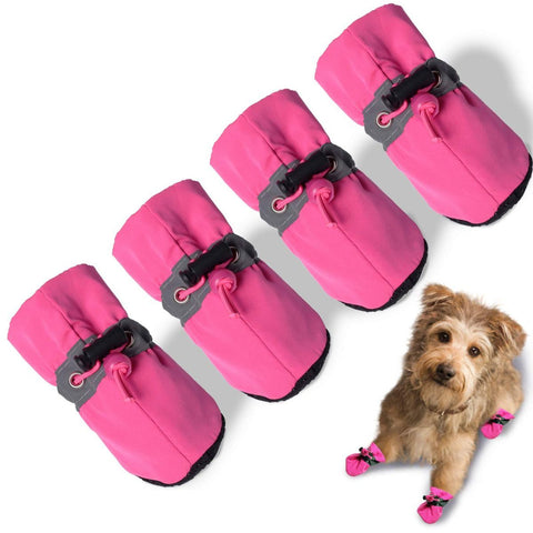 4PCS Dog Boots Paw Protector, Anti-Slip Winter Dog Shoes with Reflective Straps for Small Medium Dogs - Pink - Size 5 In Australia - Darrahopens