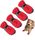 4PCS Dog Boots Paw Protector, Anti-Slip Winter Dog Shoes with Reflective Straps for Small Medium Dogs - Pink - Size 5
