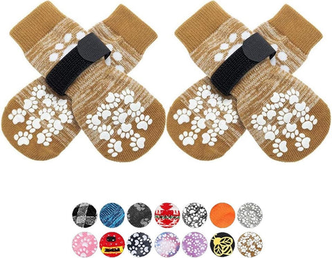 Anti Slip Dog Socks to Prevent Licking Paws, Dog Shoes for Hot Pavement, Dog Booties for Small Medium Large Senior Dogs, Traction Control Boots & Paw Protectors for Hardwood Floors - Yellow - Size M