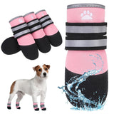 Dog Shoes for hot/Cold Pavement, Waterproof Dog Booties to Prevent Licking for Small Medium Large Size Dogs, Anti-Slip Dogs Boots & Paw Protectors Socks for Hardwood Floor - Green - Size 4