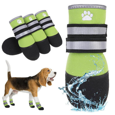 Dog Shoes for hot/Cold Pavement, Waterproof Dog Booties to Prevent Licking for Small Medium Large Size Dogs, Anti-Slip Dogs Boots & Paw Protectors Socks for Hardwood Floor - Green - Size 5