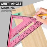 7 Inch Woodworking Triangle Ruler, Metric and Imperial Plastic Carpenter Square, Precision Right Angle Measuring Ruler, Clear Scale Square Protractor for Woodworking and Carpentry - Pink