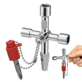 2Pcs 4-Way Universal Utility Key, Multifunctional Cross Key Wrench for Electrical Cabinet, Water Meter, Gas Valve & Elevator, Heavy Duty Pagoda Key with PH2/SL6 Bit & Hex Socket In Australia - Darrahopens