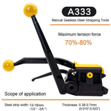 Steel Strapping Tool A333 Stainless Manual Belt Packaging Banding Machine Metal Free Buckle Packing for Width 1/2" 5/8" 3/4" Sealless Combination Tools