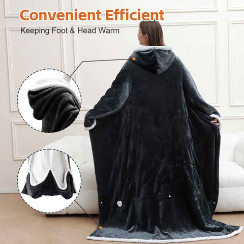 Wearable Heated Blanket Portable with Sleeves & Foot Pocket - Electric Snuggle Throw Blanket, 8 Heat Settings, 1-12H Auto Shut-Off, 50"x70"+14" Electric Blanket, for Her/Him/Family
