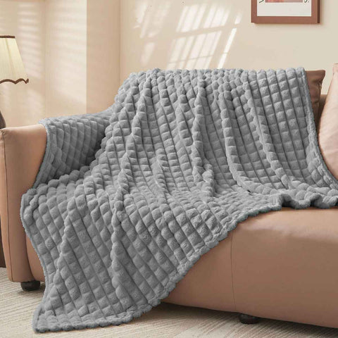 Updated Grey Throw Blanket for Couch and Bed- Super Soft and Warm 3D Checkered Fluffy Fuzzy Fleece Blanket, Luxurious Plush Cozy Blanket for Room Decor Spring - Gray - Size 180cm*200cm In Australia - Darrahopens