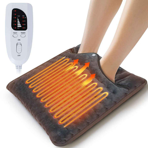 Electric Heated Foot Warmers for Men and Women 16"x16" Double Layer with 6 Temperature & 4 Timer Settings Fast Heating for Home Office Under Desk Bed Machine Washable Feet Warmers - Light Gray - Size 16in*16in