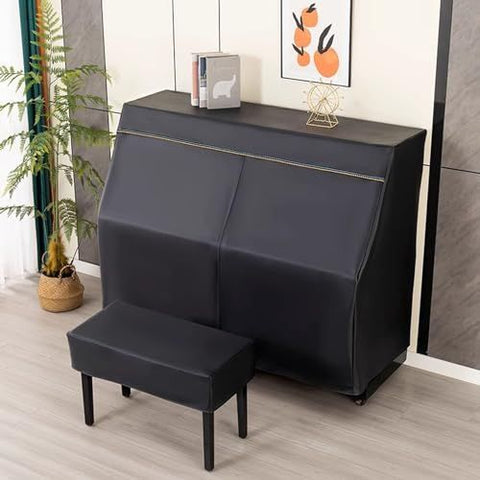 Leather Upright Piano Cover, Piano Full Cover Dustproof Waterproof, Universal Upright Piano Leather Protective Cover, Block Sunlight, Moisture, Dust - Black - Size Only pian cover In Australia - Darrahopens