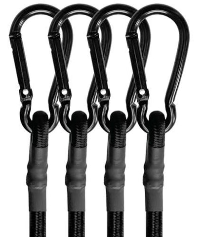 4 Pcs Bungee Cords with Carabiner Hooks Heavy Duty, Outdoor Black Bungee Straps, Strong Industrial Grade Elastic Bungee Rope for Securing Tarps, Luggage, Tents，Bikes or Garden Tidying