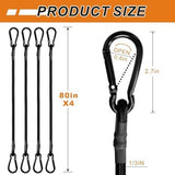 4 Pcs Bungee Cords with Carabiner Hooks Heavy Duty, Outdoor Black Bungee Straps, Strong Industrial Grade Elastic Bungee Rope for Securing Tarps, Luggage, Tents，Bikes or Garden Tidying