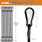 8 Pcs 48in Bungee Cords with Carabiner Hooks Heavy Duty, Outdoor Black Bungee Straps, Strong Industrial Grade Elastic Bungee Rope for Securing Tarps, Luggage, Tents，Bikes or Garden Tidying