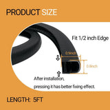 U-Shape Edge Banding - Fits 1/2" Edge, Rubber Trim for Sharp/Rough Surfaces, Veneer, Sheet Metal, Tables, Cars, Trucks, Boats & More - Black - Size 5 FT