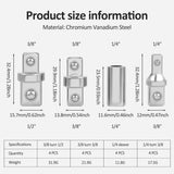 16Pcs 1/2",1/4" and 3/8" Square Drive Adapters, Double-Head External Square Internal Hexagonal Connector