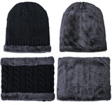 Warm Winter Beanie Hat & Scarf Set Stylish Knit Skull Cap for Men Women - Black - Size M