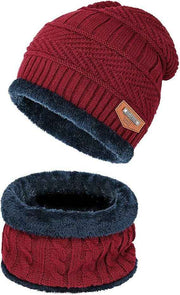 Warm Winter Beanie Hat & Scarf Set Stylish Knit Skull Cap for Men Women - Red - Size M In Australia - Darrahopens