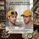 Aviator Style Baseball Cap with Integrated Goggles,Retro Pilot Style Hats Canvas Baseball Cap with Attached Goggle Sunglasses,Vintage Pilot Cat Ear Beanie,Hip Hop Peaked Cap,Detachable Unisex Fit - Beige In Australia - Darrahopens