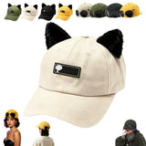 Aviator Style Baseball Cap with Integrated Goggles,Retro Pilot Style Hats Canvas Baseball Cap with Attached Goggle Sunglasses,Vintage Pilot Cat Ear Beanie,Hip Hop Peaked Cap,Detachable Unisex Fit - Black