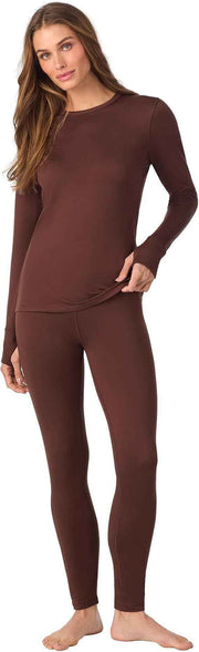 Cuddl Duds Womens Heavyweight Cold Weather Fleece Lined Thermal Set – Long Sleeve Top & Leggings - Winter Lounge Sets - Brown - Size S In Australia - Darrahopens