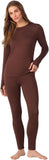 Cuddl Duds Womens Heavyweight Cold Weather Fleece Lined Thermal Set – Long Sleeve Top & Leggings - Winter Lounge Sets - Brown - Size XXL
