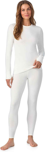 Cuddl Duds Womens Heavyweight Cold Weather Fleece Lined Thermal Set – Long Sleeve Top & Leggings - Winter Lounge Sets - White - Size XL In Australia - Darrahopens