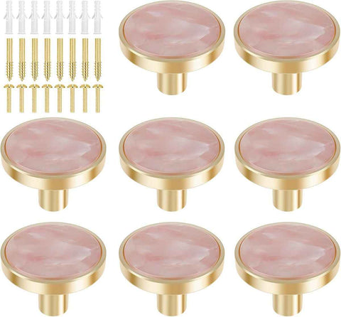 8Pcs Drawer Knob Set, Zinc Alloy Dresser Pull with Screws, Decorative Drawer Handle, Exquisite Furniture Knob for Closet Dresser Door - Pink - Size 22mm In Australia - Darrahopens