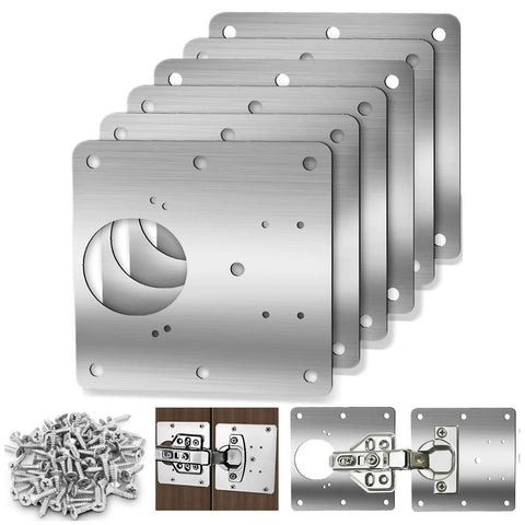 Cabinet Hinge Repair Plate, Hinges Repair Fixing Plate Cabinet Repair Board | 6 Pcs Stainless Steel Hinge Repair Brackets Kit,Kitchen Cupboard Door Hinge Repair Plate Kit with Screws Large Universal