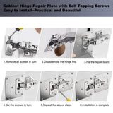 Cabinet Hinge Repair Plate, Hinges Repair Fixing Plate Cabinet Repair Board | 6 Pcs Stainless Steel Hinge Repair Brackets Kit,Kitchen Cupboard Door Hinge Repair Plate Kit with Screws Large Universal