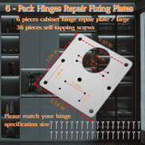 Cabinet Hinge Repair Plate, Hinges Repair Fixing Plate Cabinet Repair Board | 6 Pcs Stainless Steel Hinge Repair Brackets Kit,Kitchen Cupboard Door Hinge Repair Plate Kit with Screws Large Universal