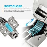 Half Overlay Soft Close Cabinet Hinges | Concealed Kitchen Cabinet Hinges, Heavy-Duty Adjustable Design, Easy Installation, for Frameless Cupboard Hardware - Silver - Size 2 PCS
