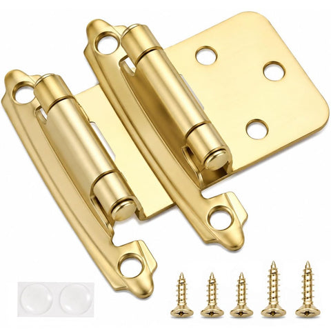 Cabinet Hinges Brushed Nickel for Kitchen Cabinets Doors (10 Pcs) -1/2" Overlay (Variable) -Self Closing Kitchen Cabinet Hinges Flush Mount w/Silicon Bumpers & Hardware Screws - Gold