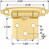 Cabinet Hinges Brushed Nickel for Kitchen Cabinets Doors (10 Pcs) -1/2" Overlay (Variable) -Self Closing Kitchen Cabinet Hinges Flush Mount w/Silicon Bumpers & Hardware Screws - Gold