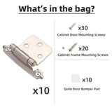 Cabinet Hinges Brushed Nickel for Kitchen Cabinets Doors (10 Pcs) -1/2" Overlay (Variable) -Self Closing Kitchen Cabinet Hinges Flush Mount w/Silicon Bumpers & Hardware Screws - Silver