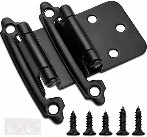 Cabinet Hinges Brushed Nickel for Kitchen Cabinets Doors (10 Pcs) -1/2" Overlay (Variable) -Self Closing Kitchen Cabinet Hinges Flush Mount w/Silicon Bumpers & Hardware Screws - Black