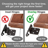 Cabinet Hinges Brushed Nickel for Kitchen Cabinets Doors (10 Pcs) -1/2" Overlay (Variable) -Self Closing Kitchen Cabinet Hinges Flush Mount w/Silicon Bumpers & Hardware Screws - Black