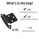 Cabinet Hinges Brushed Nickel for Kitchen Cabinets Doors (10 Pcs) -1/2" Overlay (Variable) -Self Closing Kitchen Cabinet Hinges Flush Mount w/Silicon Bumpers & Hardware Screws - Black