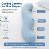 Pea Pod Shape Body Pillow for Adults Full-Body Support Side Sleeper Pillow, Pregnancy Back Pain Relief, Soft Hug Pillow with Memory Fiber Filling