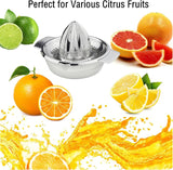 Stainless Steel Manual Citrus Juicer for Home & Travel – Durable Lemon Orange Squeezer with Strainer & Pour Spout (Silver)